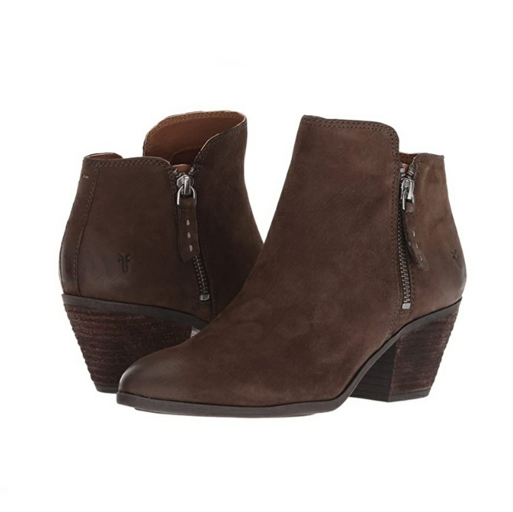 Frye Judy Brown Ankle Boot Side Zippers
